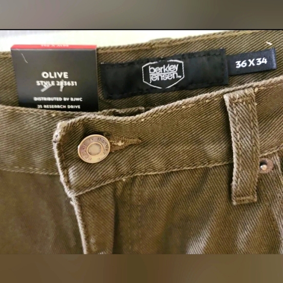 Mens Olive Green Fleece Lined Carpenter Denim Jeans Relaxed Straight Leg 36w×34L - Picture 4 of 11